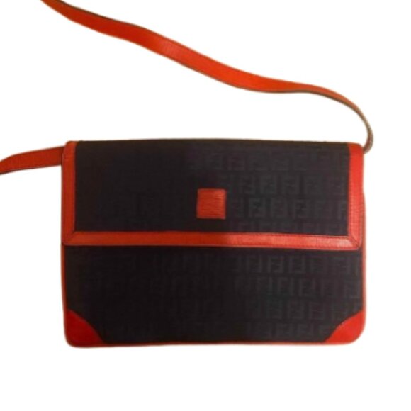 Vintage fendi red leather trim black monogram flap shoulder crossbody - Picture 1 of 7
